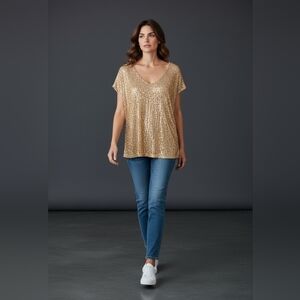 Vince Camuto Elegant Chic Gold Sequin Blouse Small NWT